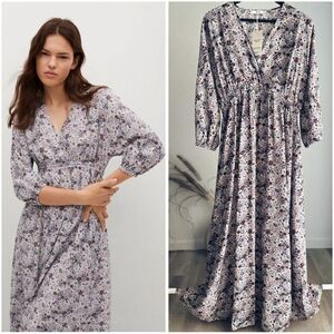 Mango Floral Print Dress New Pastel Purple